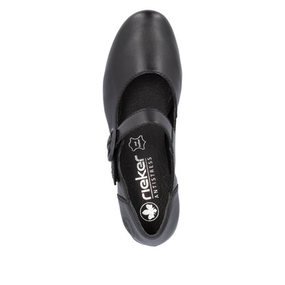 Rieker 41756-00 Black Velcro Block Heel Shoes