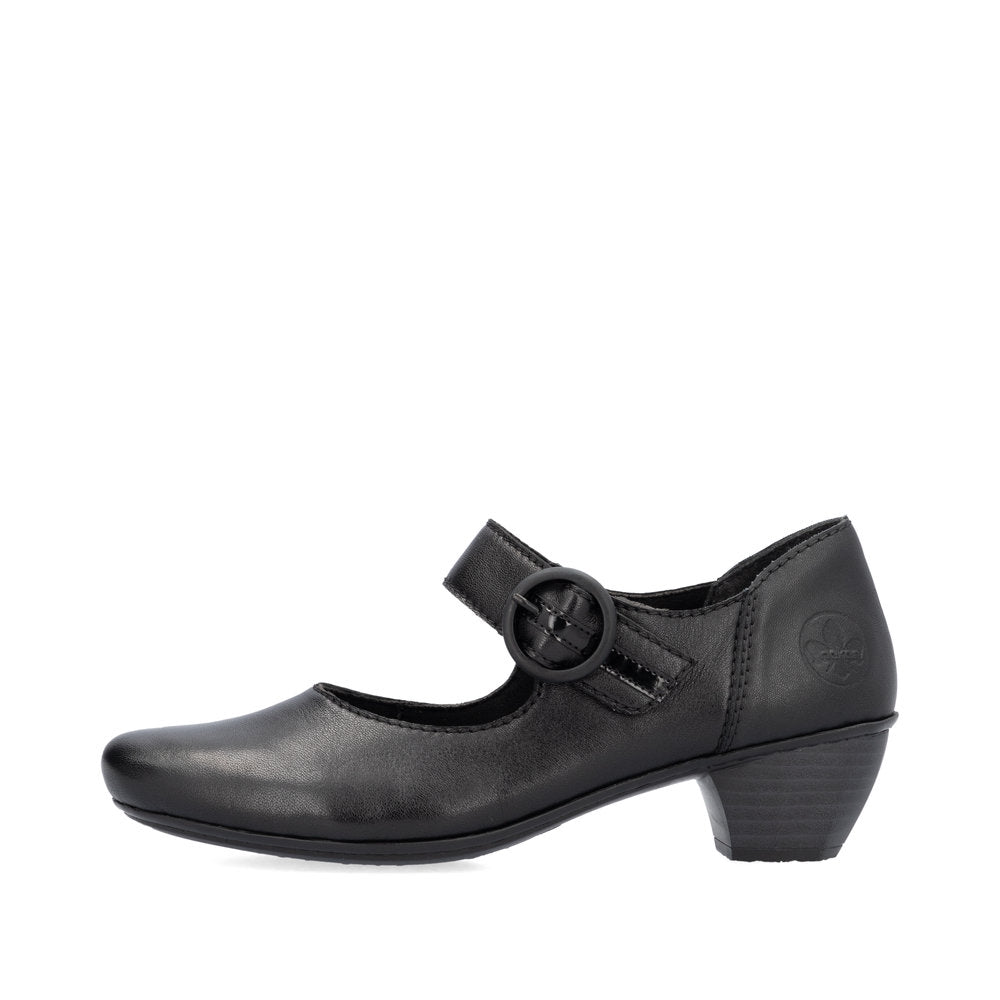 Rieker 41756-00 Black Velcro Block Heel Shoes