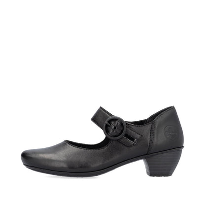 Rieker 41756-00 Black Velcro Block Heel Shoes