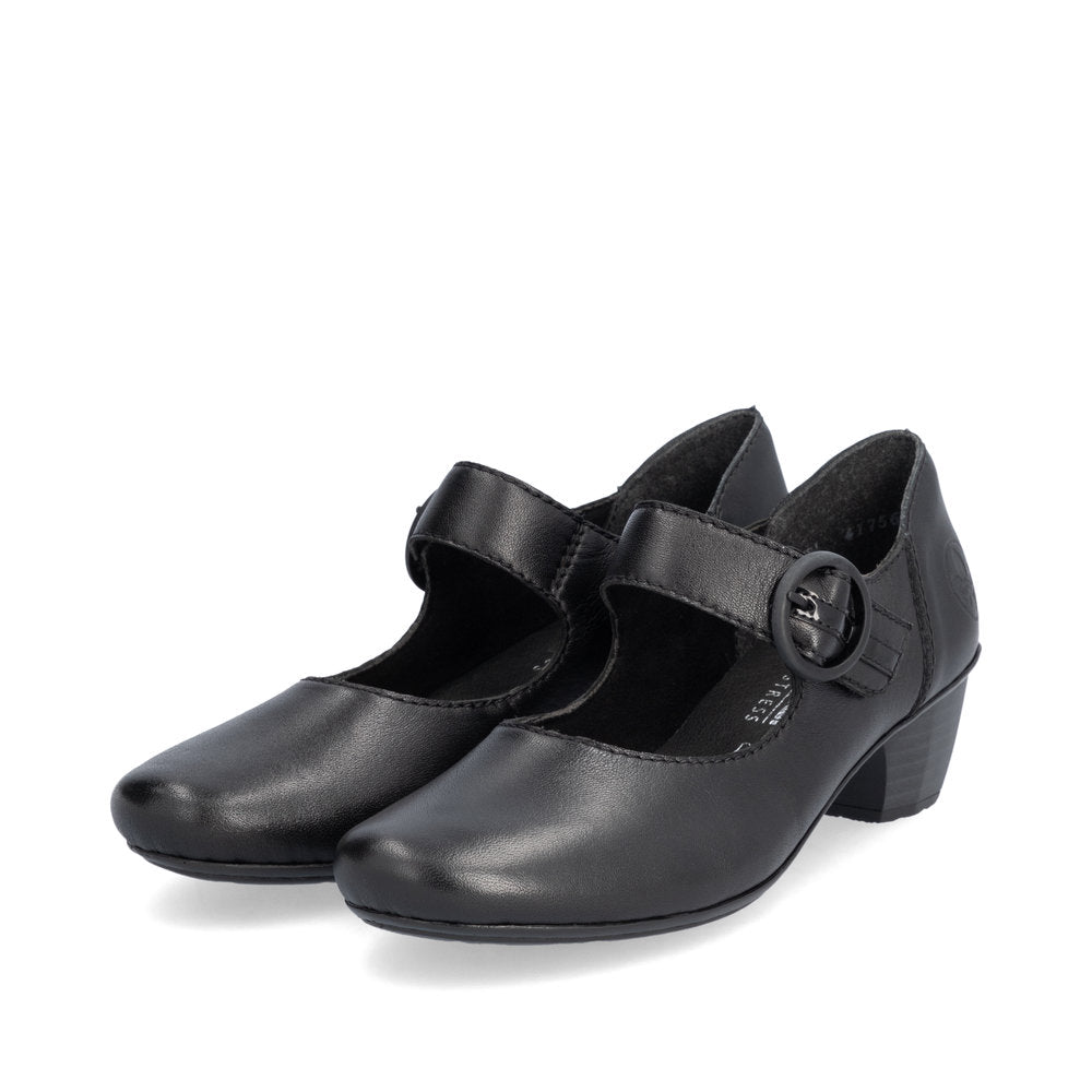 Rieker 41756-00 Black Velcro Block Heel Shoes