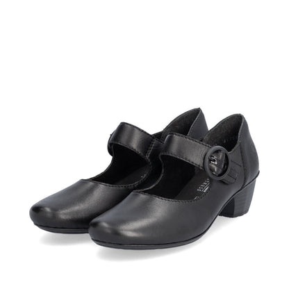 Rieker 41756-00 Black Velcro Block Heel Shoes