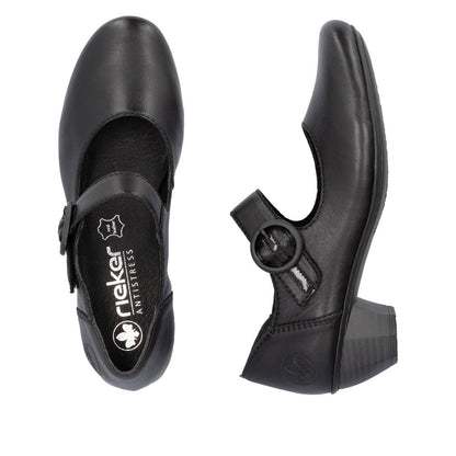 Rieker 41756-00 Black Velcro Block Heel Shoes