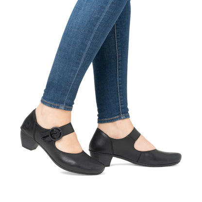 Rieker 41756-00 Black Velcro Block Heel Shoes