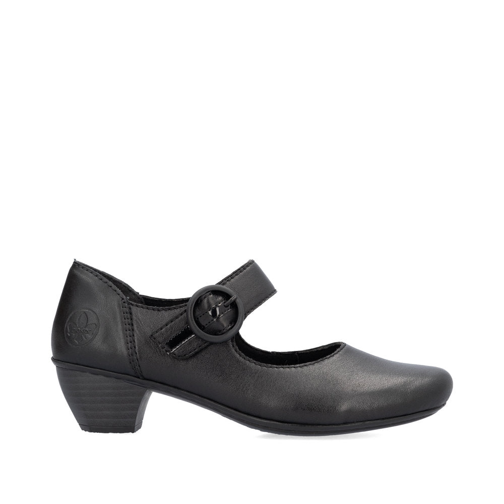 Rieker 41756-00 Black Velcro Block Heel Shoes