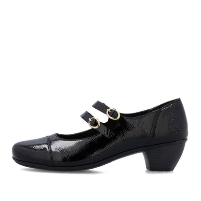 Rieker 41758-00 Black Patent Block Heel Mary Jane Shoes