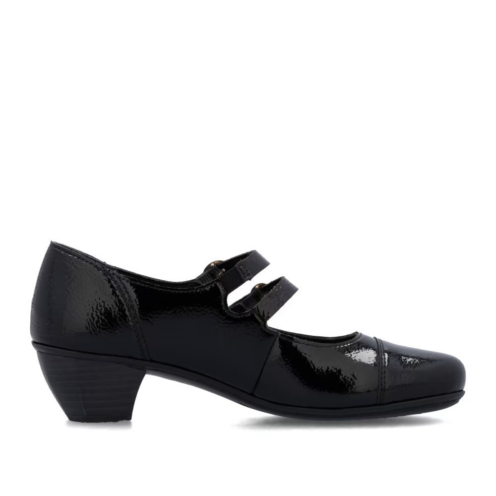 Rieker 41758-00 Black Patent Block Heel Mary Jane Shoes