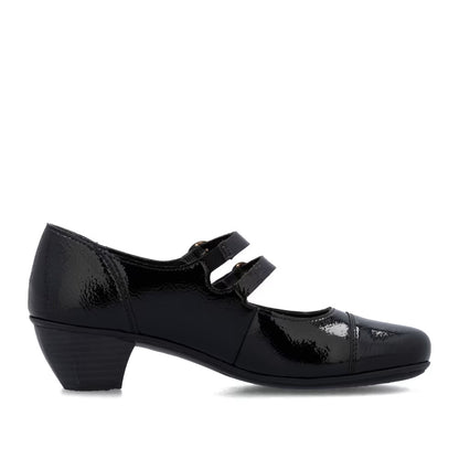 Rieker 41758-00 Black Patent Block Heel Mary Jane Shoes