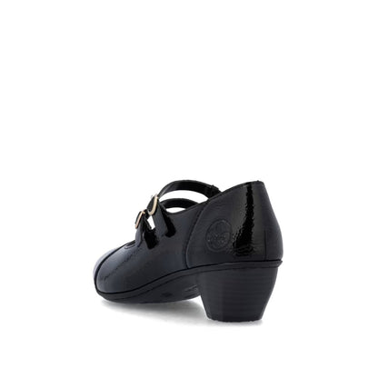 Rieker 41758-00 Black Patent Block Heel Mary Jane Shoes