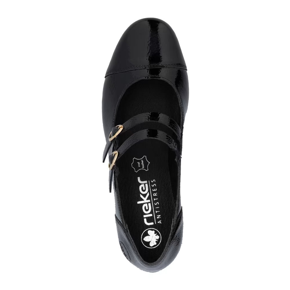 Rieker 41758-00 Black Patent Block Heel Mary Jane Shoes