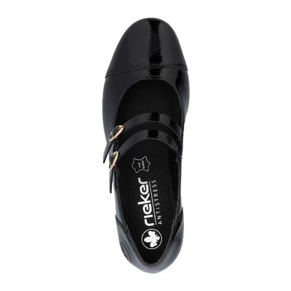 Rieker 41758-00 Black Patent Block Heel Mary Jane Shoes