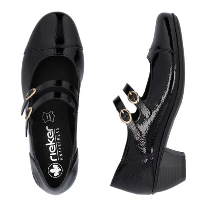 Rieker 41758-00 Black Patent Block Heel Mary Jane Shoes