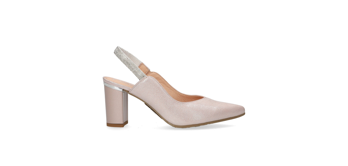 Bioeco by Arka 4186 2067+1661 Metallic Pink Shimmer Block Heels with Diamonte Strap