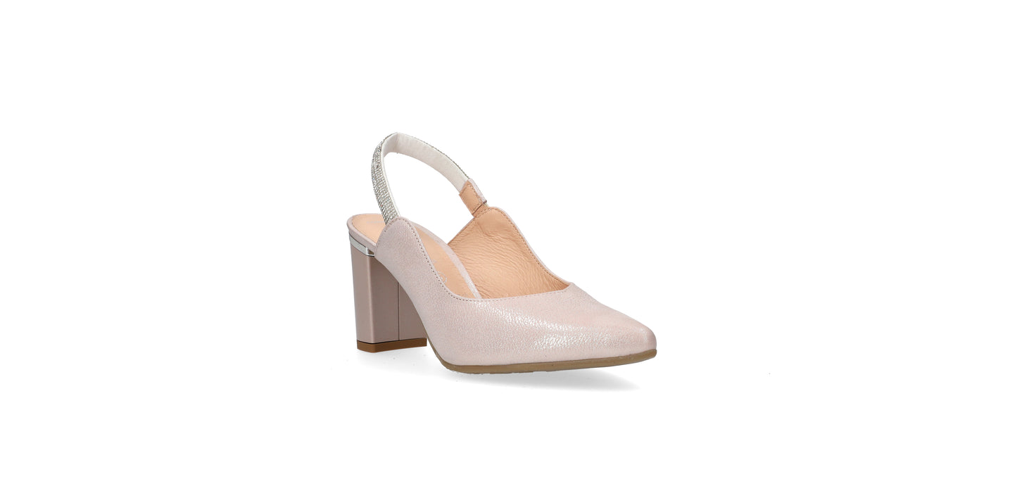 Bioeco by Arka 4186 2067+1661 Metallic Pink Shimmer Block Heels with Diamonte Strap