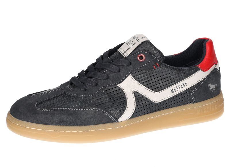 Mustang 4204-302-820 Navy Lace Trainers with White Trim & Red Heel