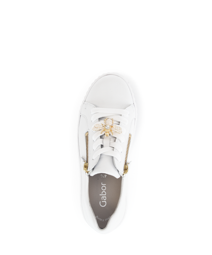 Gabor 43.201.21 White & Gold Platform Trainers with Zip with Bee Decoration