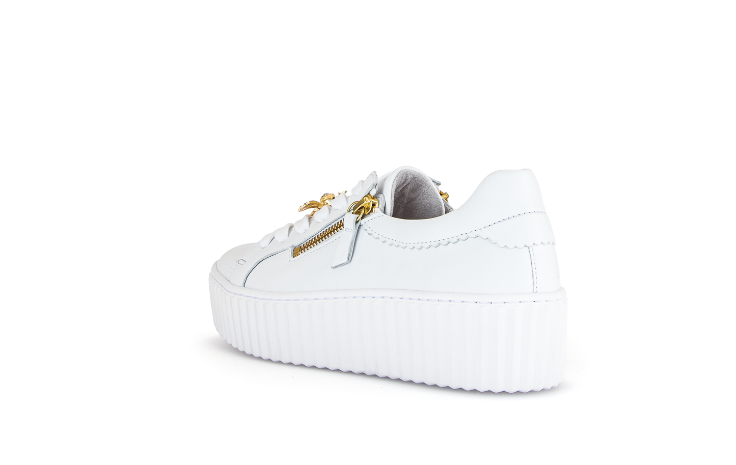 Gabor 43.201.21 White & Gold Platform Trainers with Zip with Bee Decoration