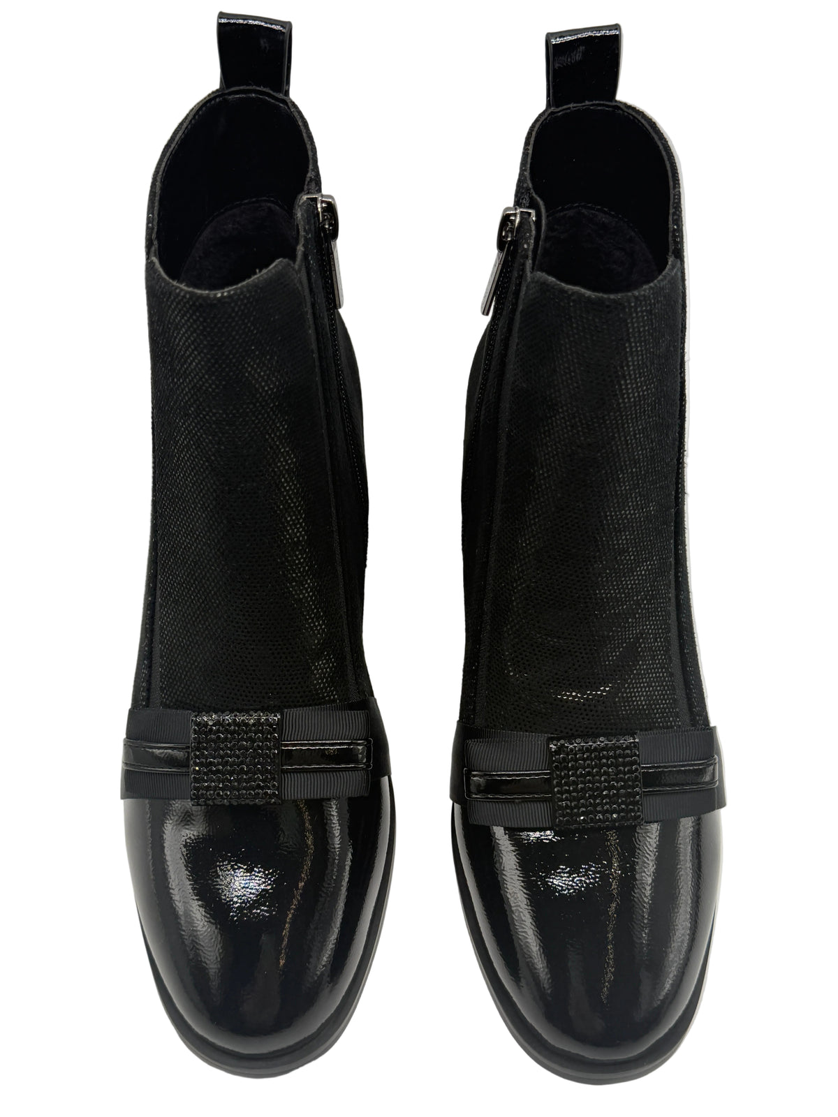 Loretta Vitale C96103 Black Shimmer Ankle Boots with Bow Front