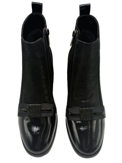 Loretta Vitale C96103 Black Shimmer Ankle Boots with Bow Front