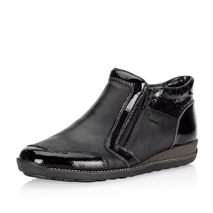Rieker TEX 44278-00 Black Patent 2 Zip Ankle Boots