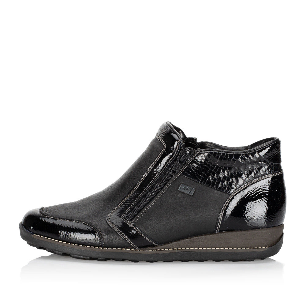 Rieker TEX 44278-00 Black Patent 2 Zip Ankle Boots