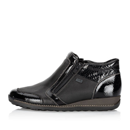 Rieker TEX 44278-00 Black Patent 2 Zip Ankle Boots