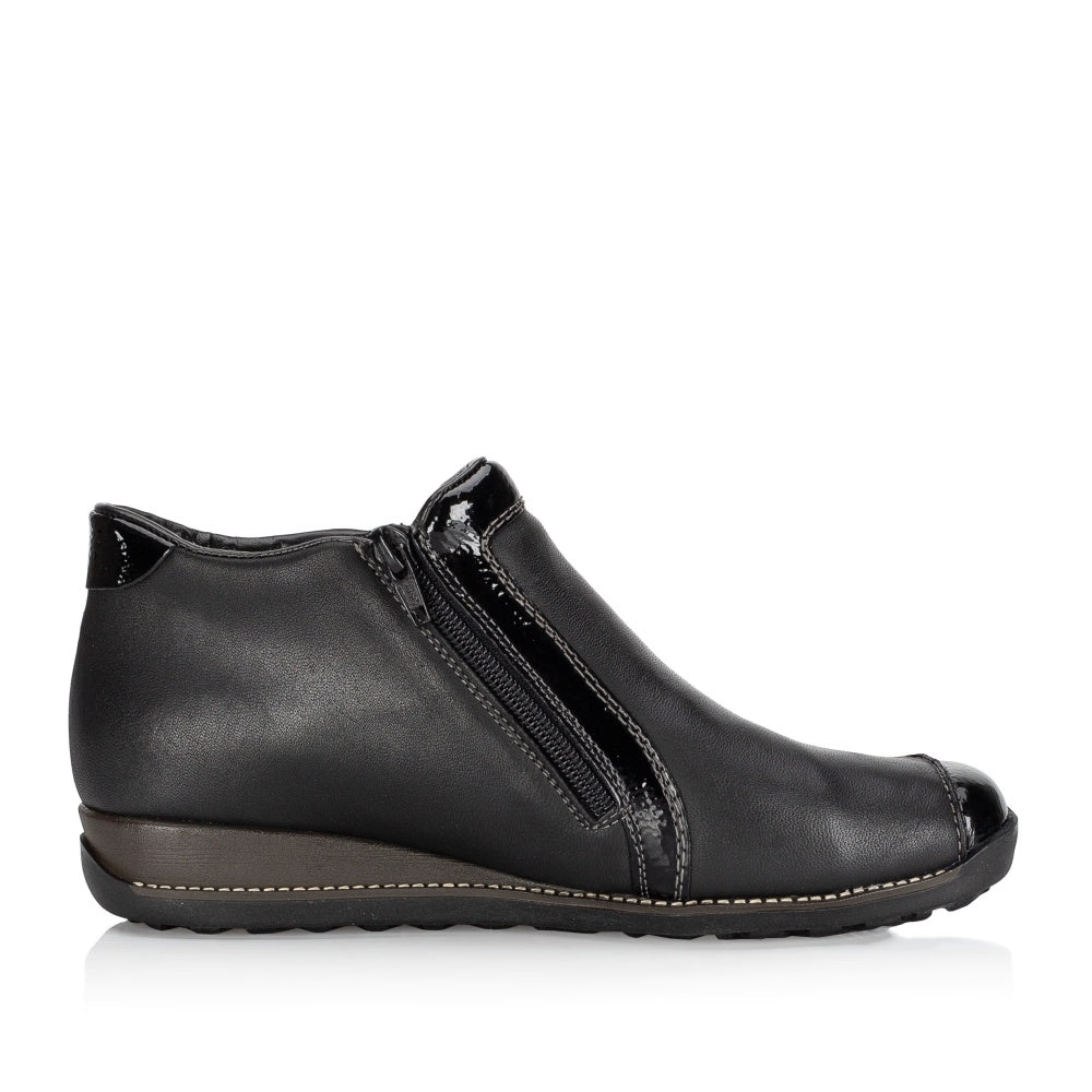 Rieker TEX 44278-00 Black Patent 2 Zip Ankle Boots