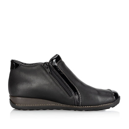 Rieker TEX 44278-00 Black Patent 2 Zip Ankle Boots