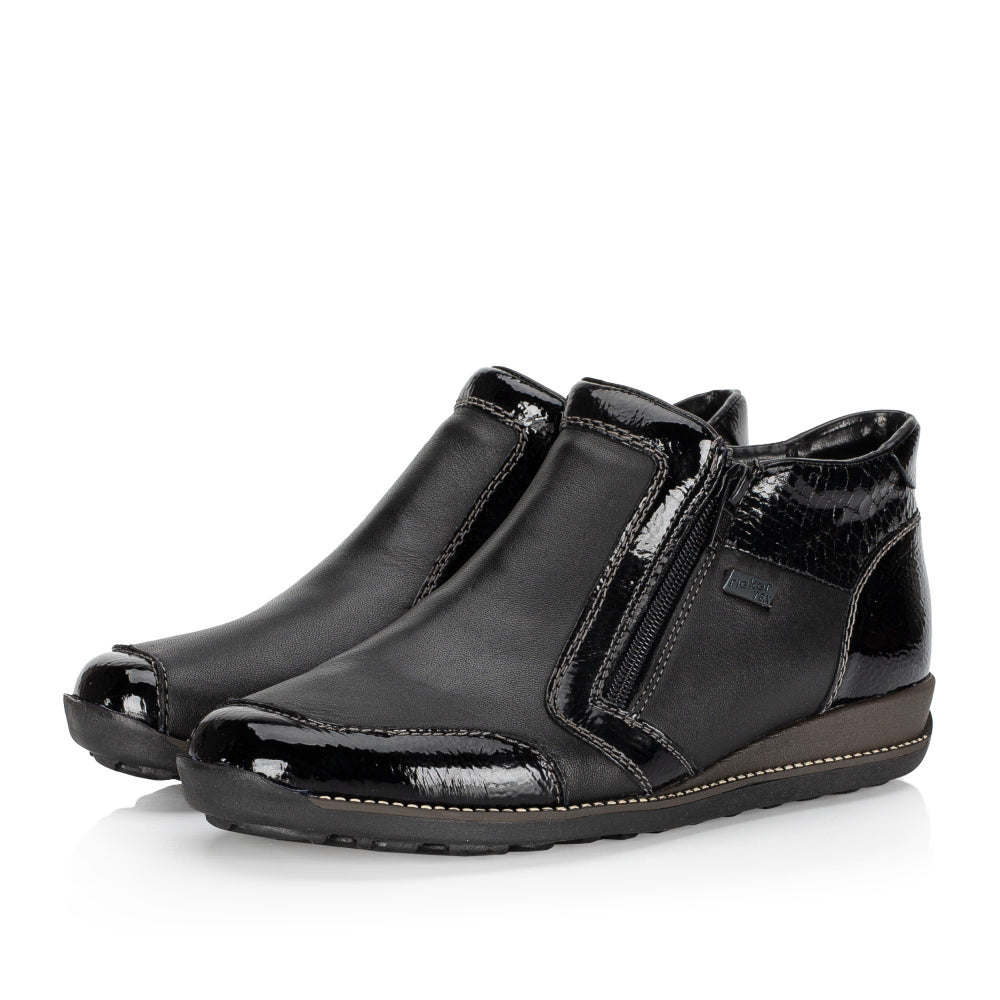 Rieker TEX 44278-00 Black Patent 2 Zip Ankle Boots