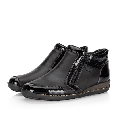 Rieker TEX 44278-00 Black Patent 2 Zip Ankle Boots