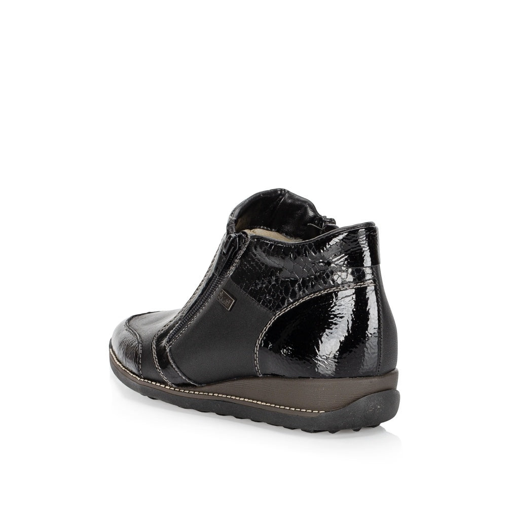 Rieker TEX 44278-00 Black Patent 2 Zip Ankle Boots