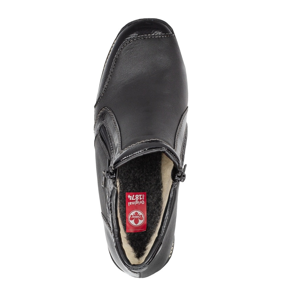 Rieker TEX 44278-00 Black Patent 2 Zip Ankle Boots