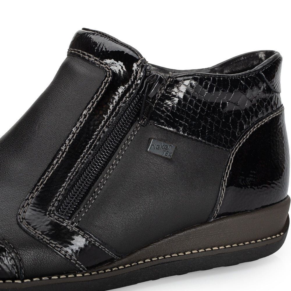 Rieker TEX 44278-00 Black Patent 2 Zip Ankle Boots