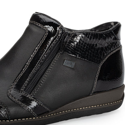 Rieker TEX 44278-00 Black Patent 2 Zip Ankle Boots