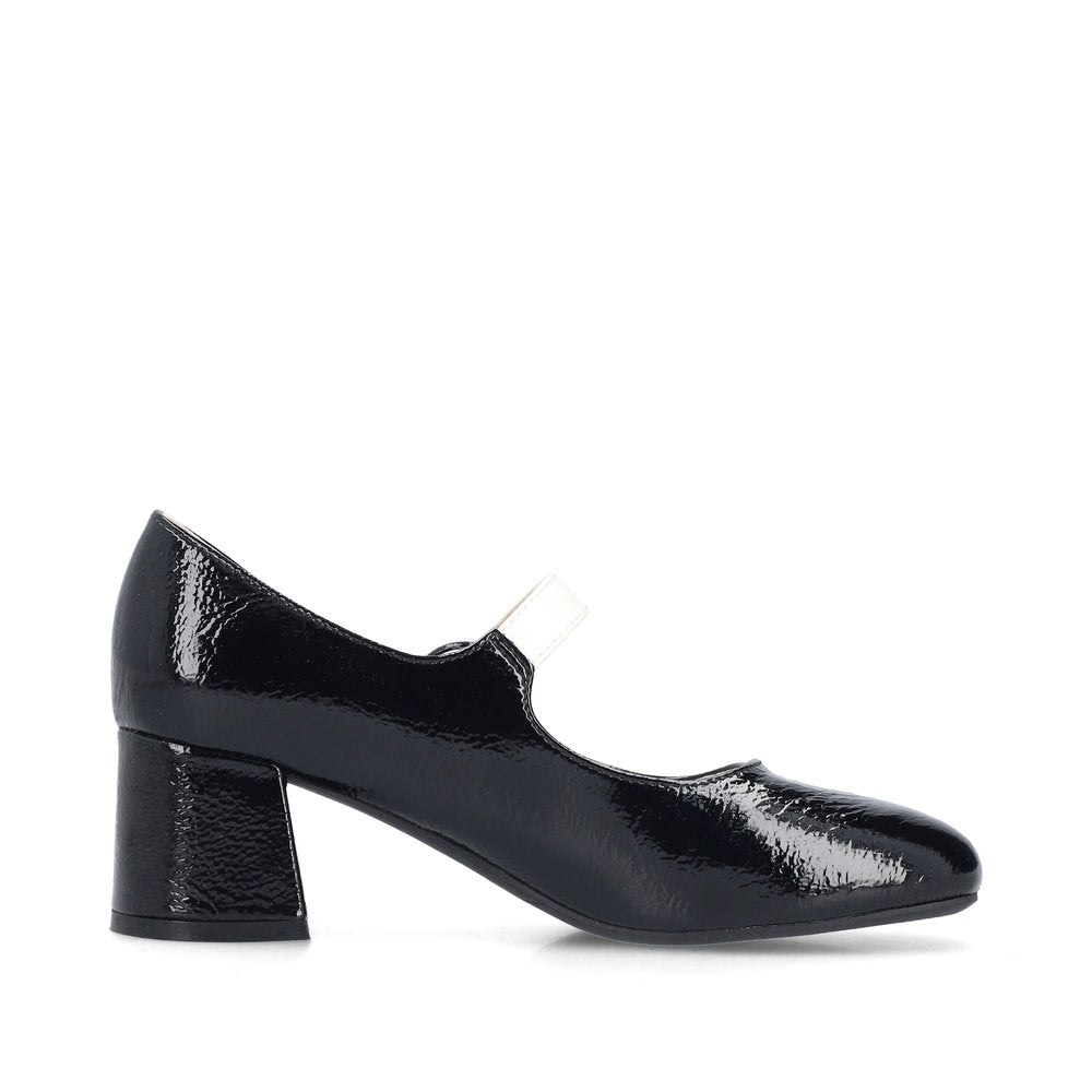Rieker 44752-00 Black & Cream Block Heel Mary Jane Shoes