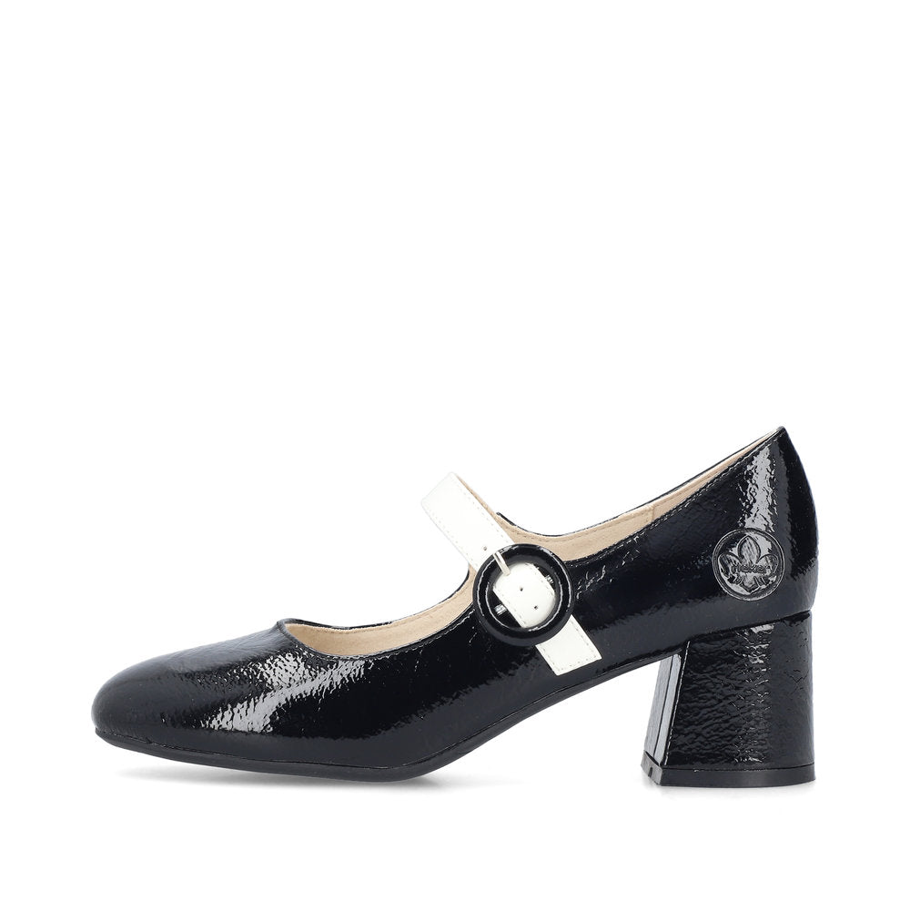 Rieker 44752-00 Black & Cream Block Heel Mary Jane Shoes