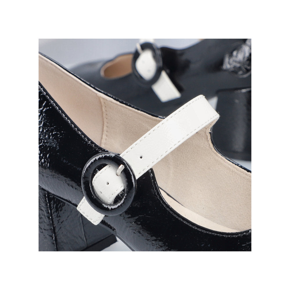 Rieker 44752-00 Black & Cream Block Heel Mary Jane Shoes