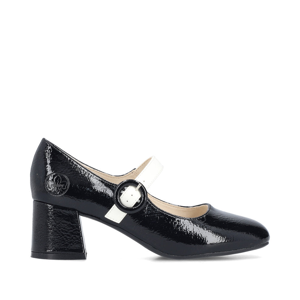 Rieker 44752-00 Black & Cream Block Heel Mary Jane Shoes