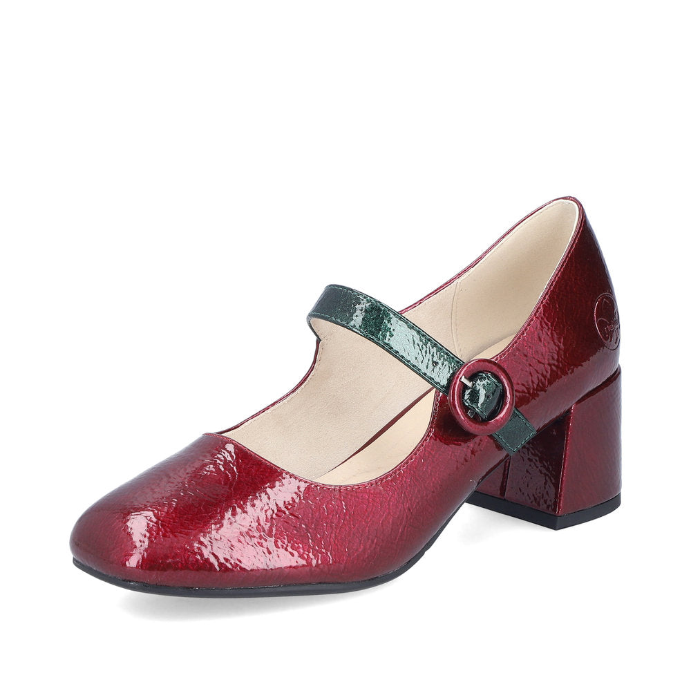 Rieker 44752-35 Red & Dark Green Block Heel Mary Jane Shoes