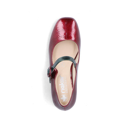 Rieker 44752-35 Red & Dark Green Block Heel Mary Jane Shoes