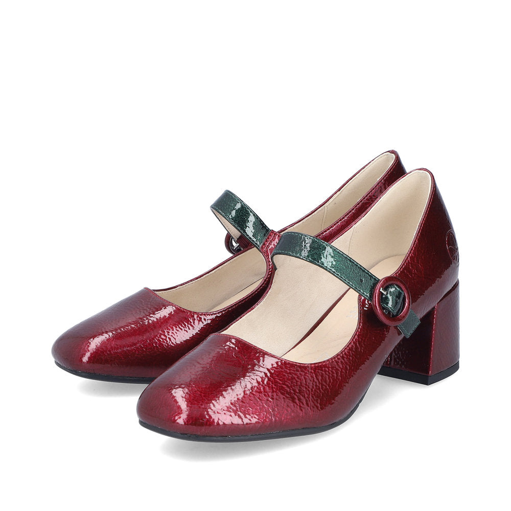 Rieker 44752-35 Red & Dark Green Block Heel Mary Jane Shoes
