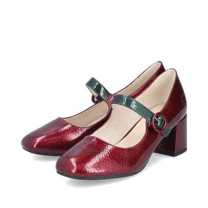 Rieker 44752-35 Red & Dark Green Block Heel Mary Jane Shoes
