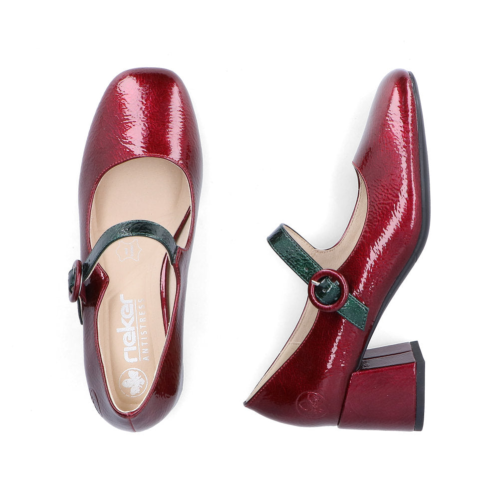 Rieker 44752-35 Red & Dark Green Block Heel Mary Jane Shoes