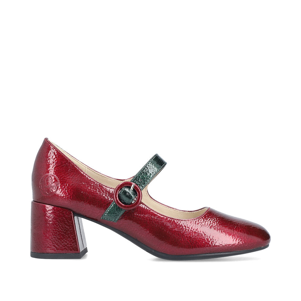 Rieker 44752-35 Red & Dark Green Block Heel Mary Jane Shoes