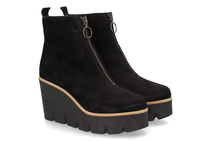 Alpe 4553 11 05 Black Suede Wedge Boots with Front Zip