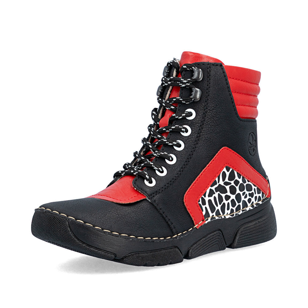Rieker 45904-00 Black & Flamme Red Mix Boots