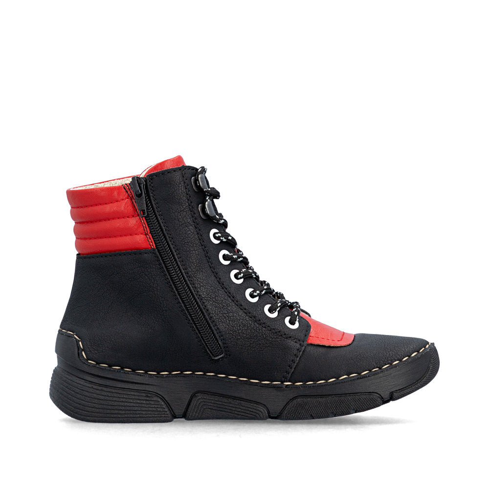 Rieker 45904-00 Black & Flamme Red Mix Boots