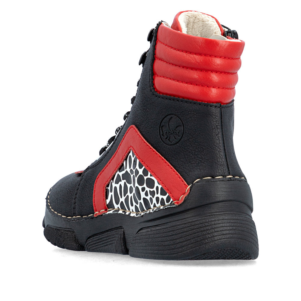 Rieker 45904-00 Black & Flamme Red Mix Boots