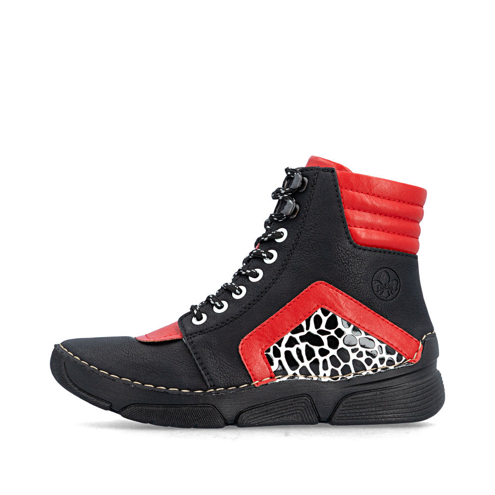 Rieker 45904-00 Black & Flamme Red Mix Boots