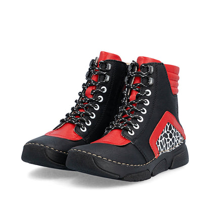 Rieker 45904-00 Black & Flamme Red Mix Boots