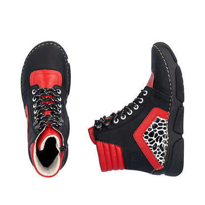 Rieker 45904-00 Black & Flamme Red Mix Boots